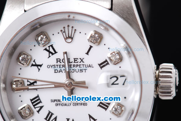 Rolex Datejust Automatic with White Dial and Diamond&Black Roman Marking-Lady Size - Click Image to Close